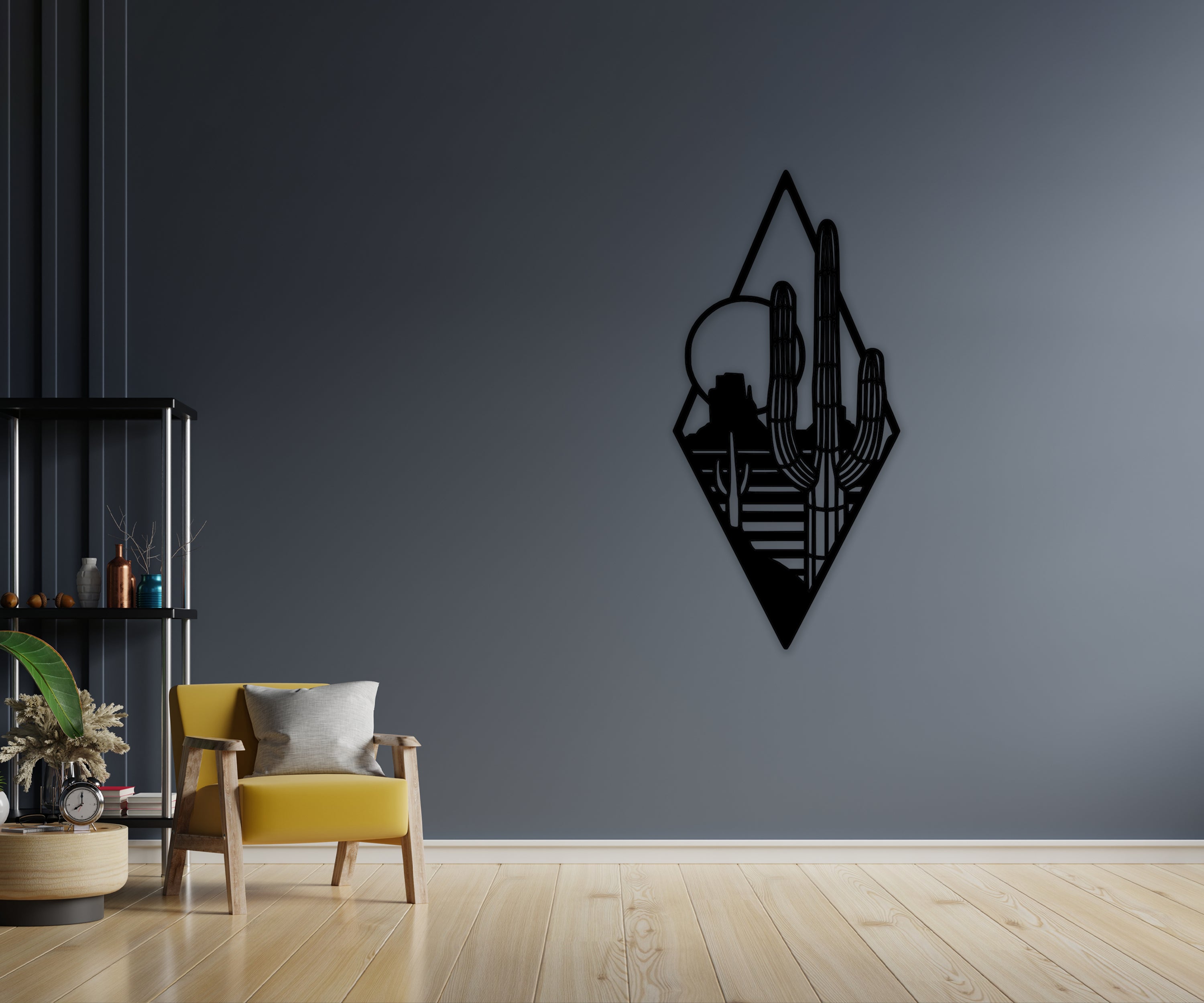 Günbatımı Kaktüs Ahşap Duvar Dekoru