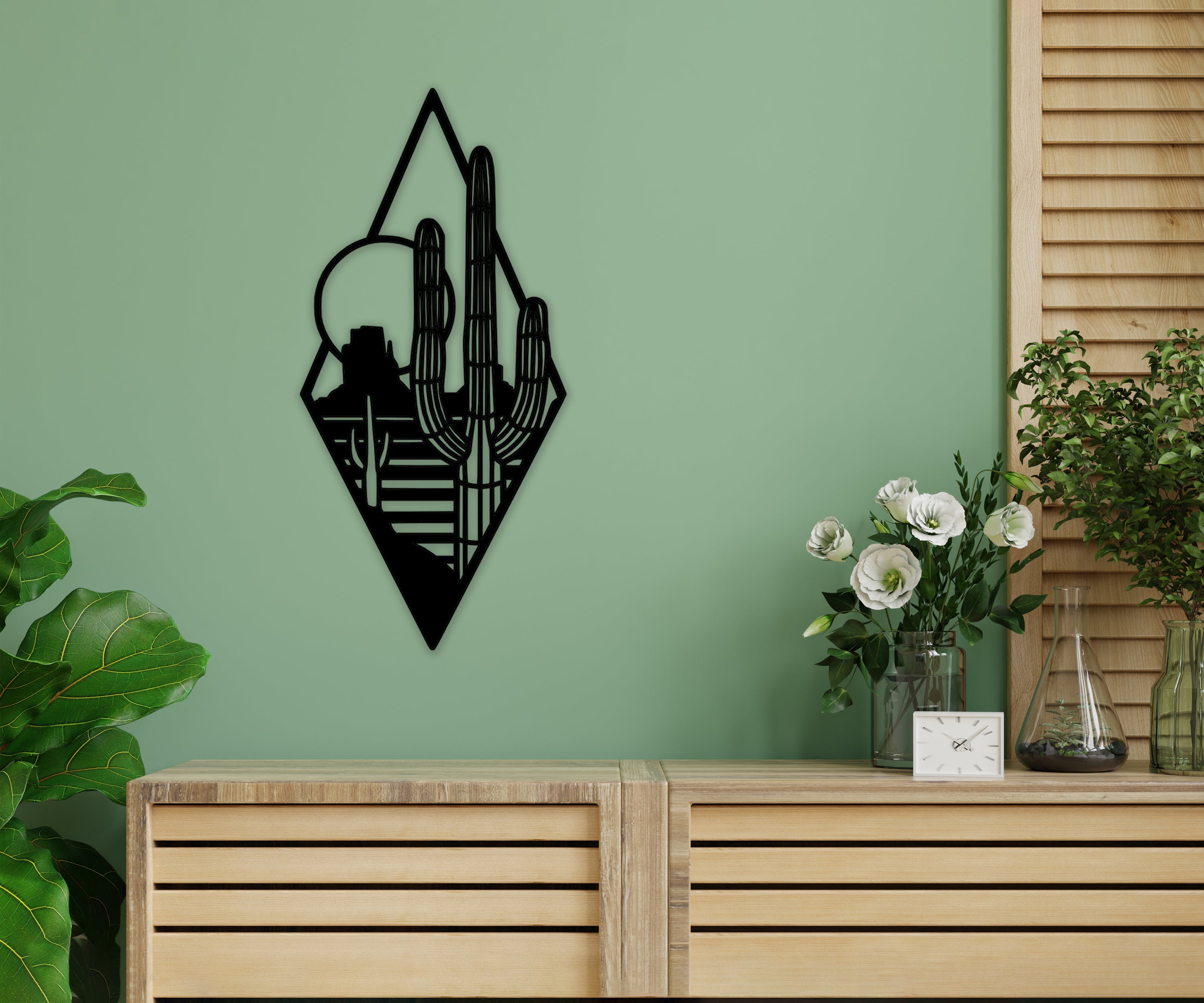 Günbatımı Kaktüs Ahşap Duvar Dekoru