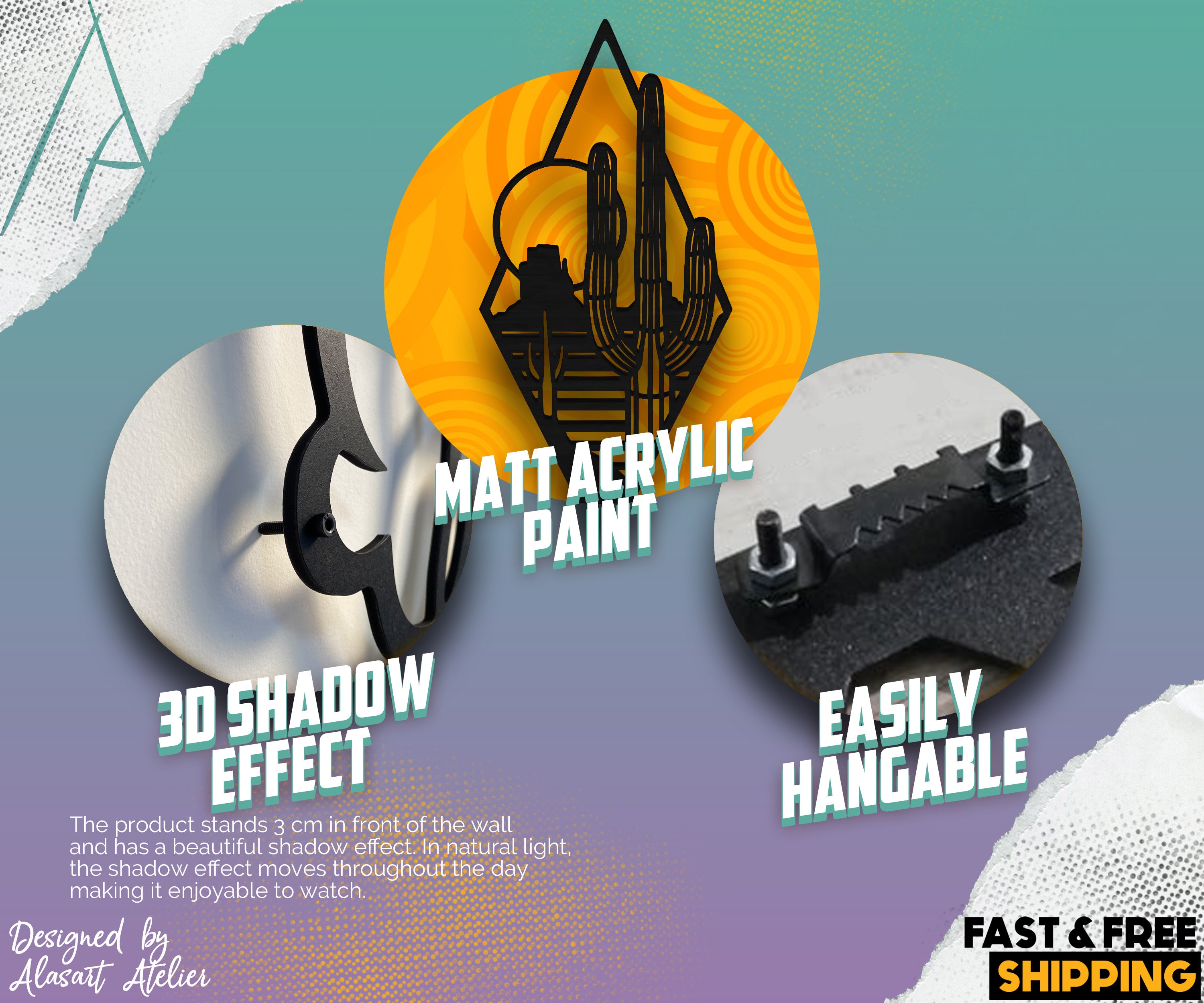 Günbatımı Kaktüs Ahşap Duvar Dekoru