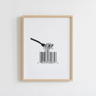 Çatalda Spagetti ve Barkod Minimalist Mutfak Posteri