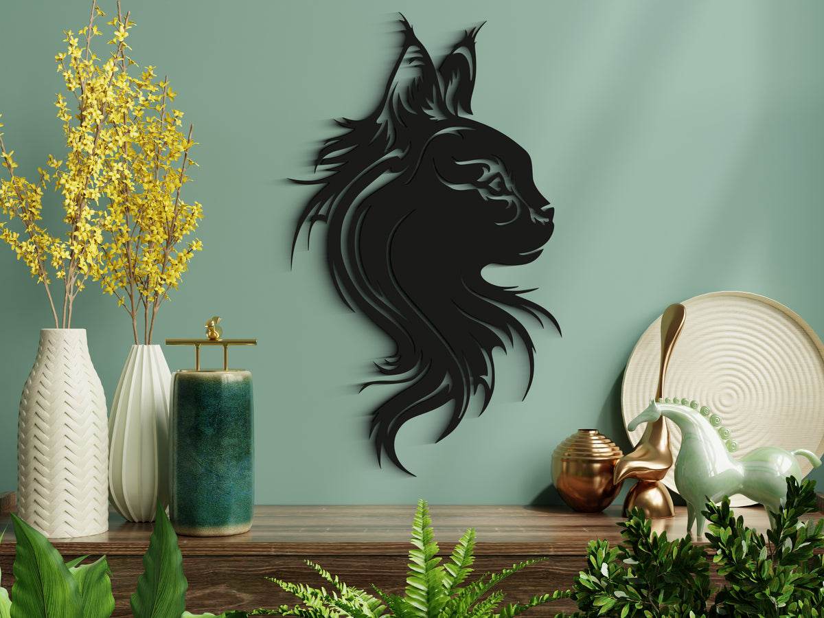 Cool kedi duvar dekoru, salon için hayvan temalı ahşap duvar sanatı, yakın detay