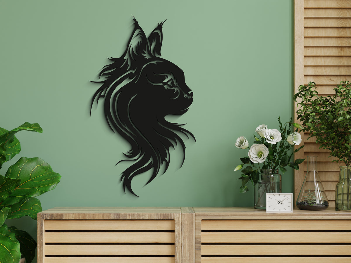 Cool kedi ahşap duvar dekoru, yaşam alanı görünümü