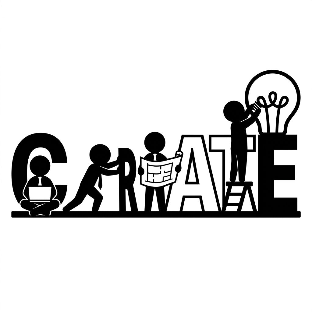 Create yazılı ekip çalışması duvar dekorunun düz zeminde tasarım görünümü