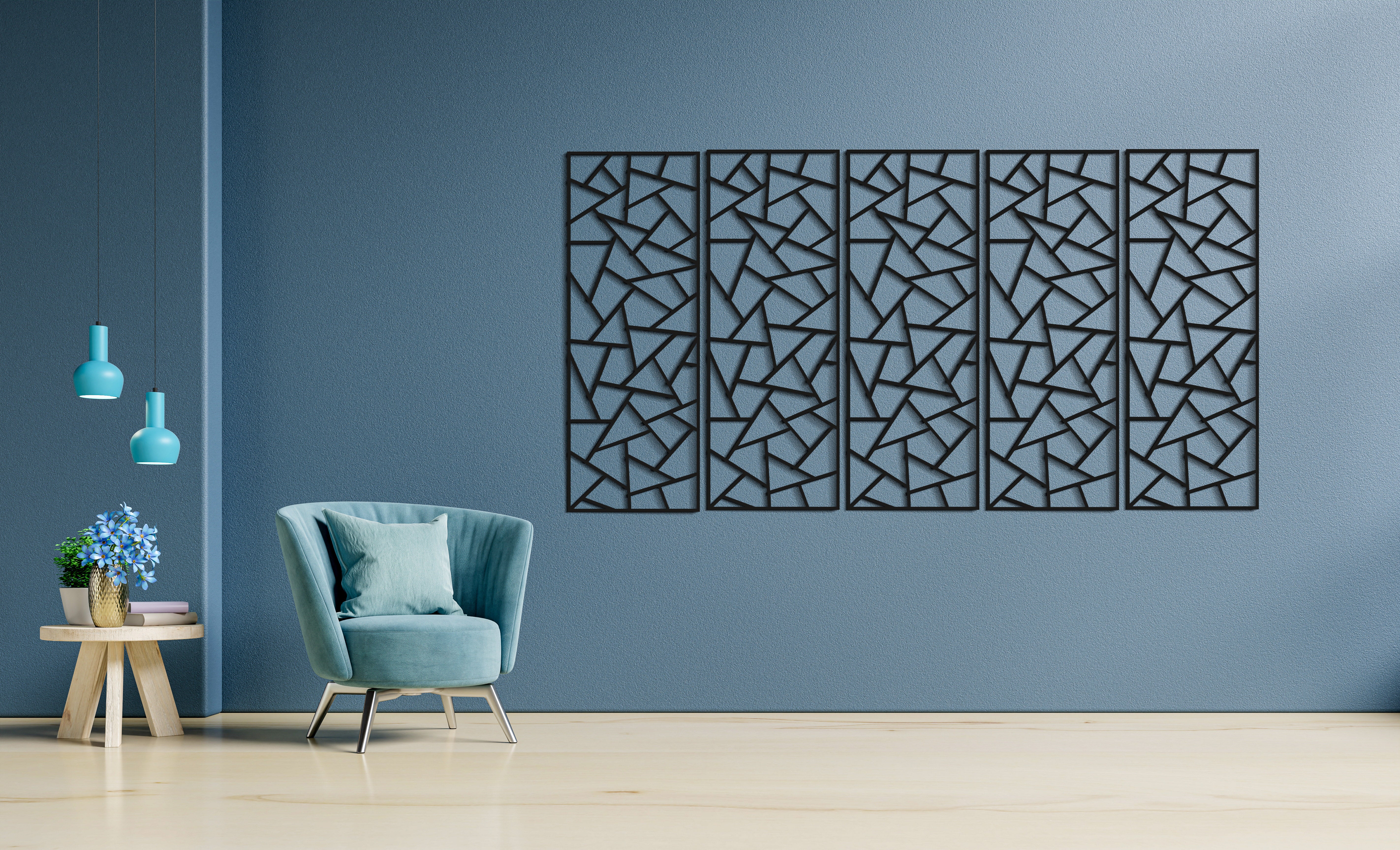 3’lü Geometrik Ahşap Duvar Paneli