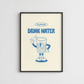 Drink Water Retro Karakterli Motivasyon Posteri
