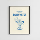 Drink Water Retro Karakterli Motivasyon Posteri
