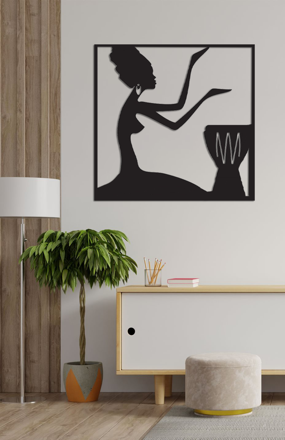 Afrikalı Kadın Ahşap Duvar Tablosu