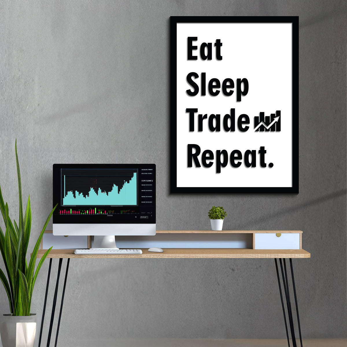 Eat Sleep Trade Repeat ahşap duvar dekoru, detaylı ürün fotoğrafı