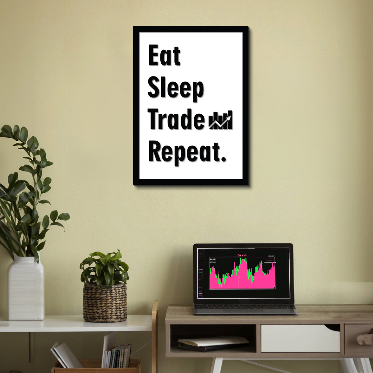 Eat Sleep Trade Repeat duvar dekoru, tipografik trader duvar sanatı ön görünüm