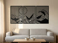 3er-Set Wanddekoration aus Holz: Berge, Sonne und Meereswelle