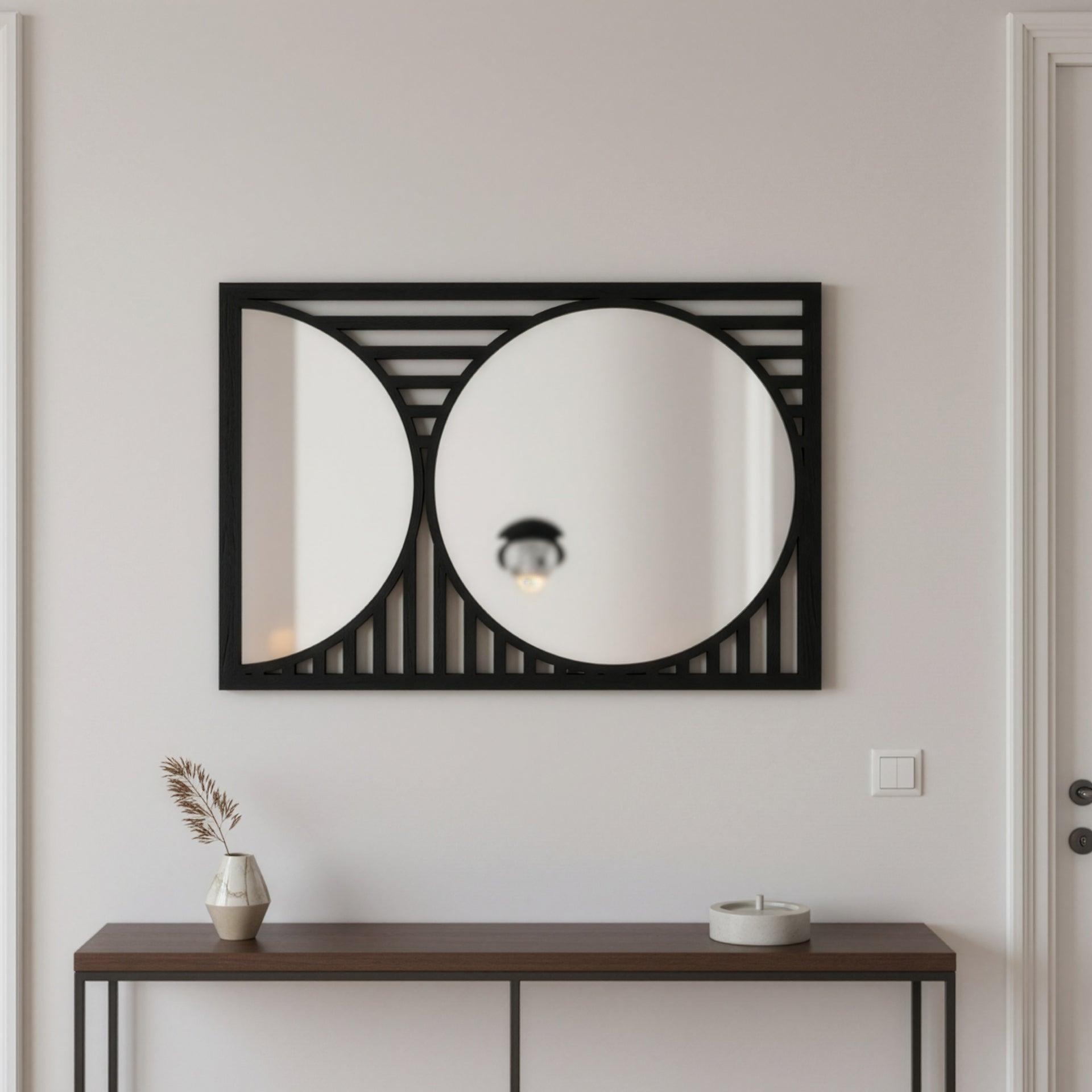 Geometrik daire ve yarım daire duvar aynası