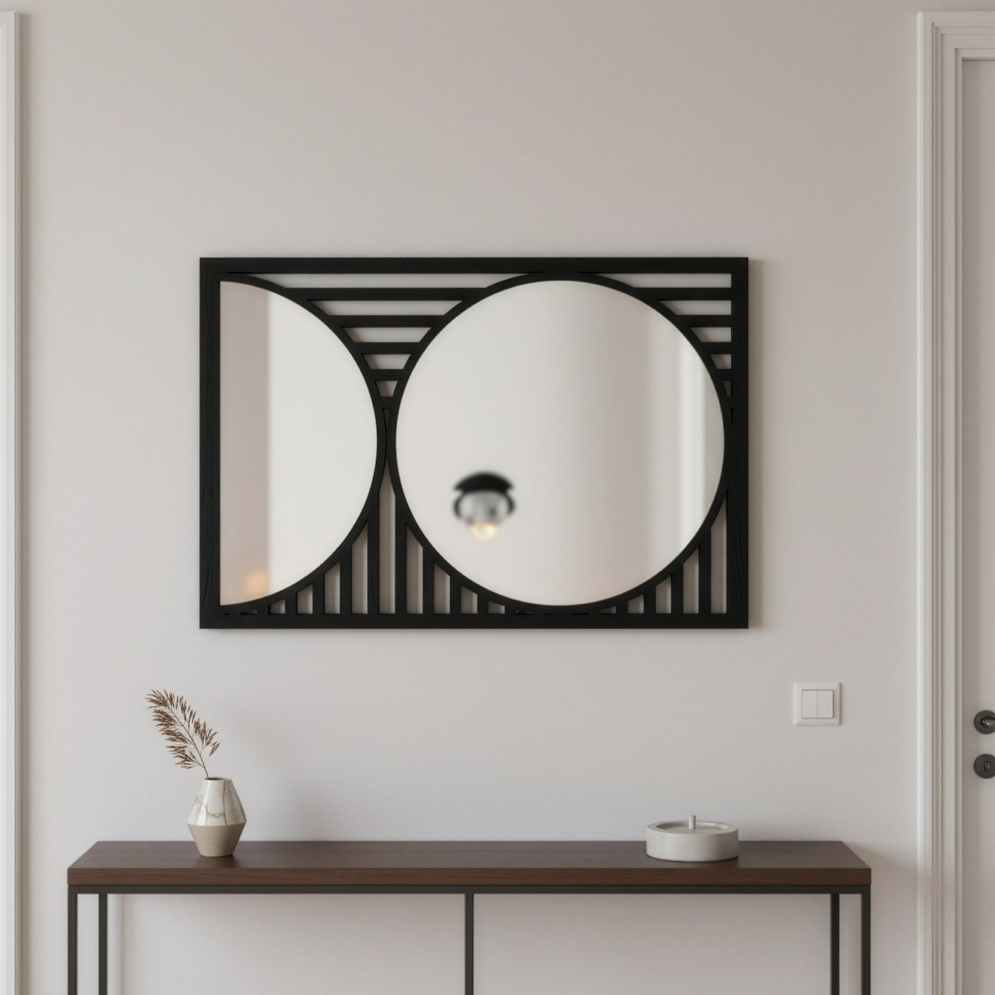 Geometrik daire ve yarım daire duvar aynası