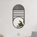 Geometric Oval Wooden Wall Mirror - Mid-Century Modern Style