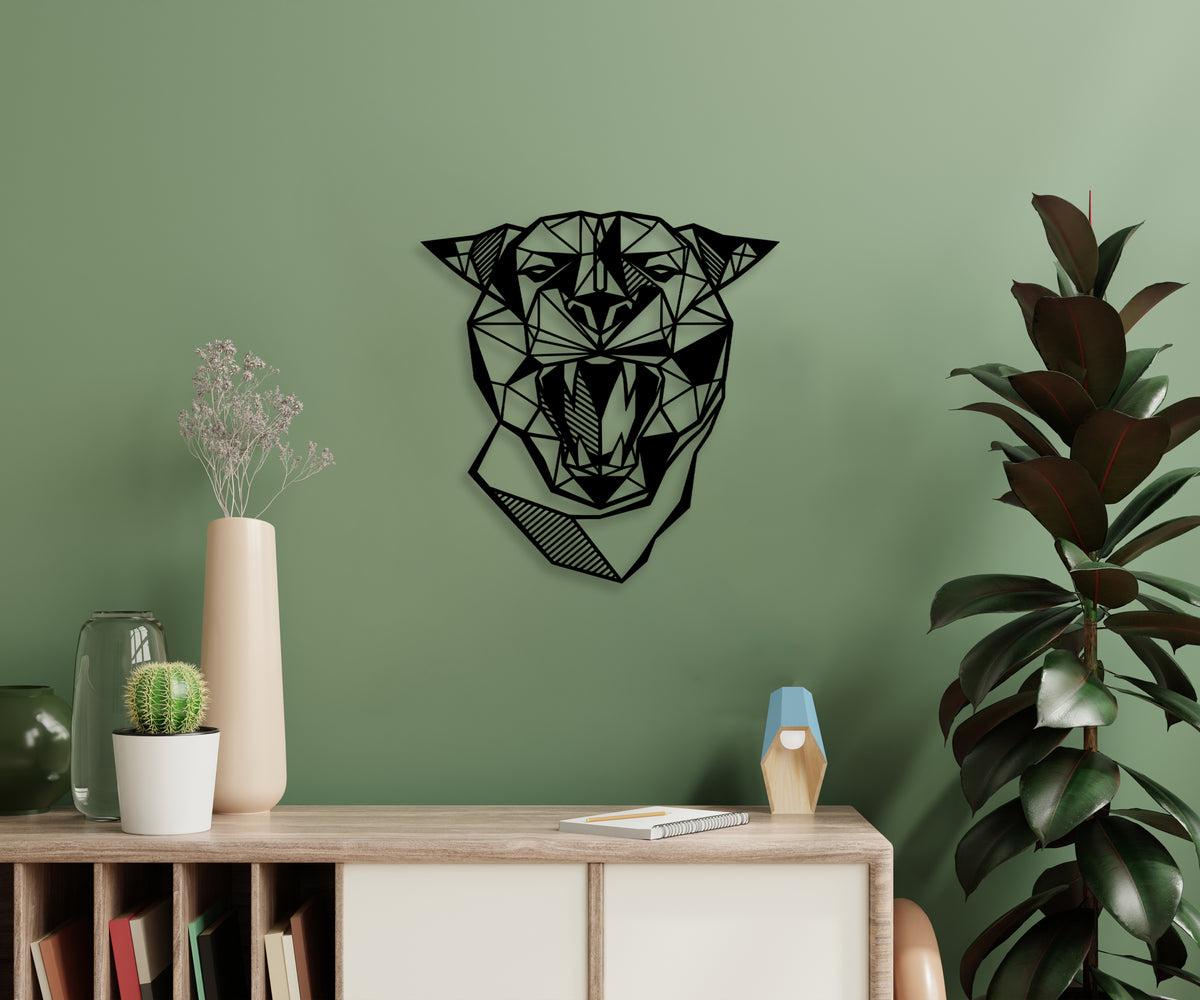Puma temalı geometrik duvar dekoru, genç odası için ahşap duvar sanatı, yakın detay