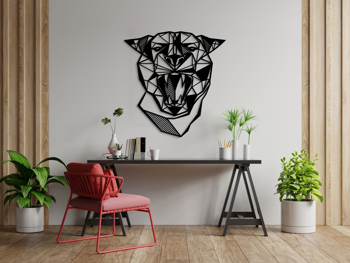 Geometrik puma ahşap duvar dekoru, detaylı ürün fotoğrafı