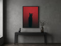 Işıldayan Gözlü Siyah Kedi Silueti Kırmızı Gotik Posteri