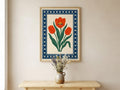 Red Tulip Scandinavian Folk Poster with Star Border
