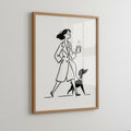 Köpeğini Gezdiren Kadın Minimalist Çizgi Posteri