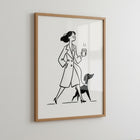 Köpeğini Gezdiren Kadın Minimalist Çizgi Posteri