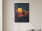 Ay Işığında Gitar Çalan Kovboy Retro Posteri
