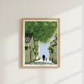 Bicycle Ride on a Village Road in the Shade of Trees Poster