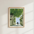 Bicycle Ride on a Village Road in the Shade of Trees Poster