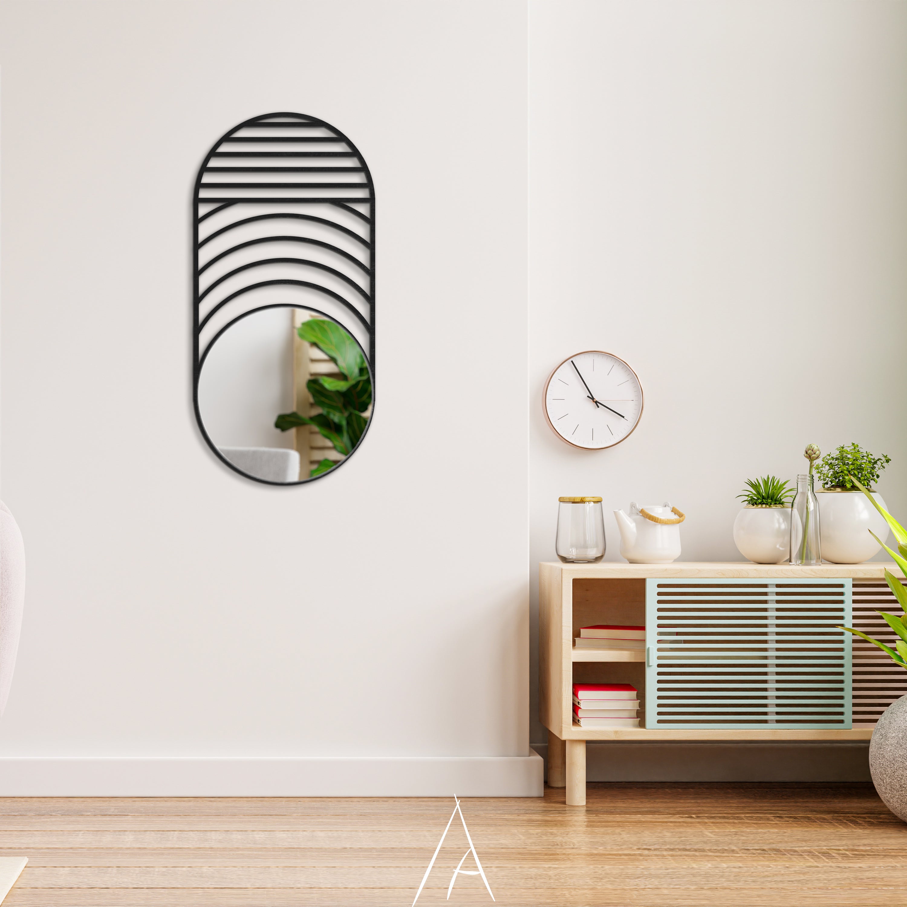 Oval duvar aynası yatay görünüm