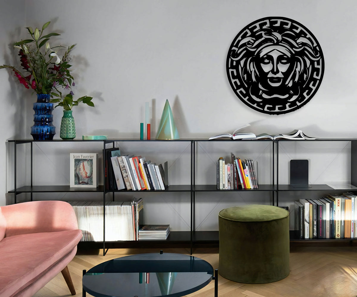 Medusa mitoloji temalı duvar dekoru, genç odası için ahşap duvar sanatı, yakın detay