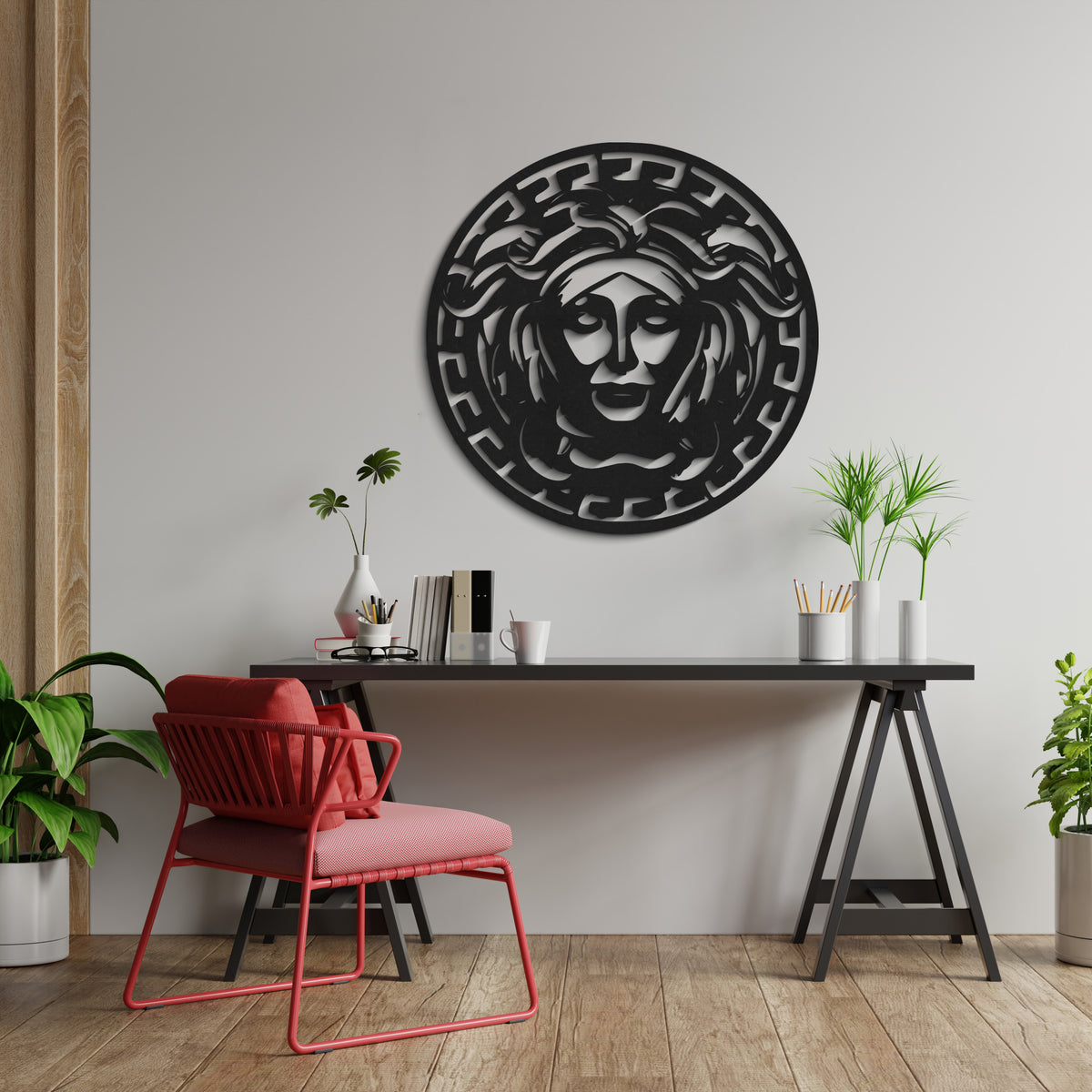 Medusa ahşap duvar dekoru, farklı açıdan görünüm