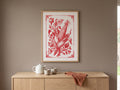 Maiskolben und Blumen Roter botanischer Gravur-Poster