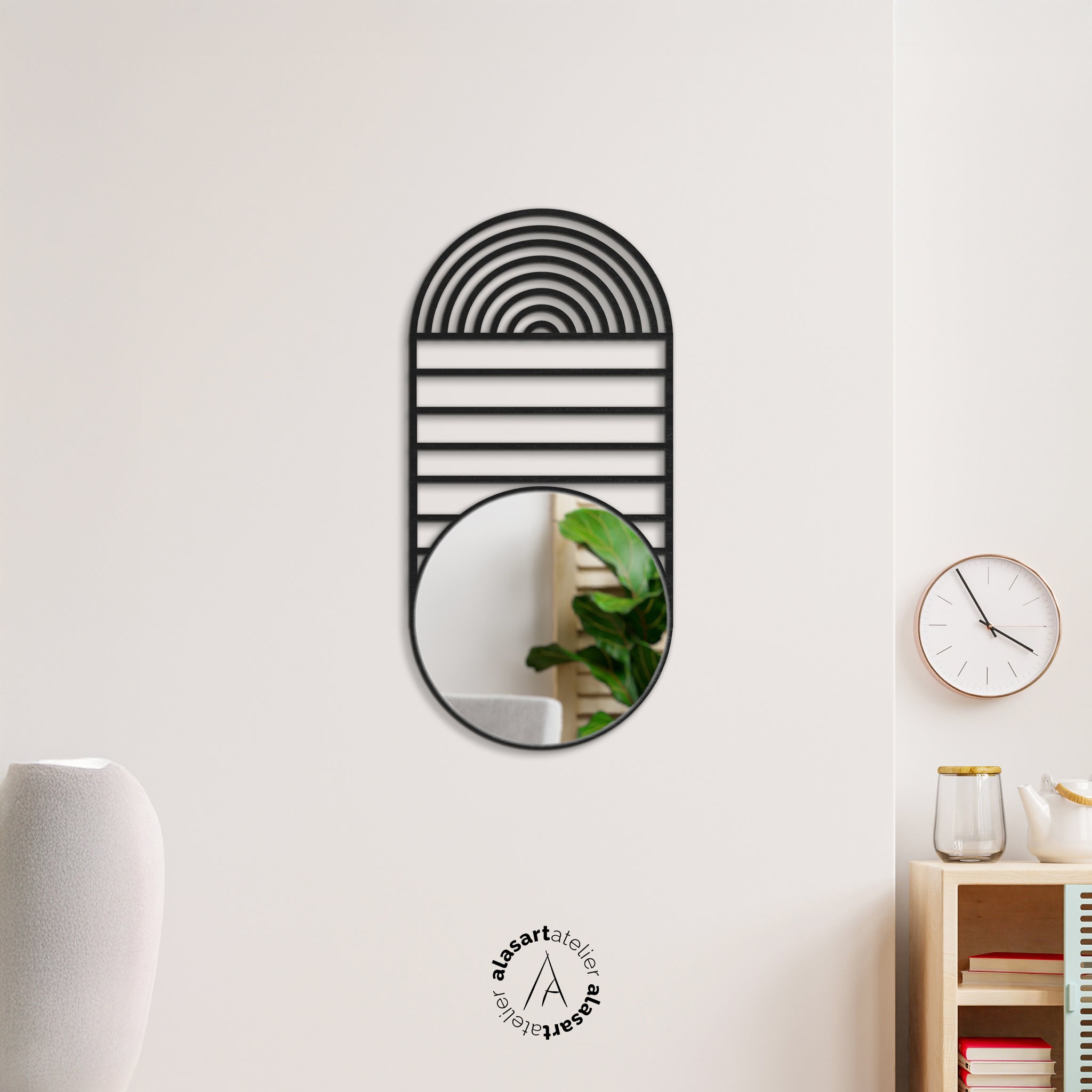 Modern dalga formlu oval duvar aynası
