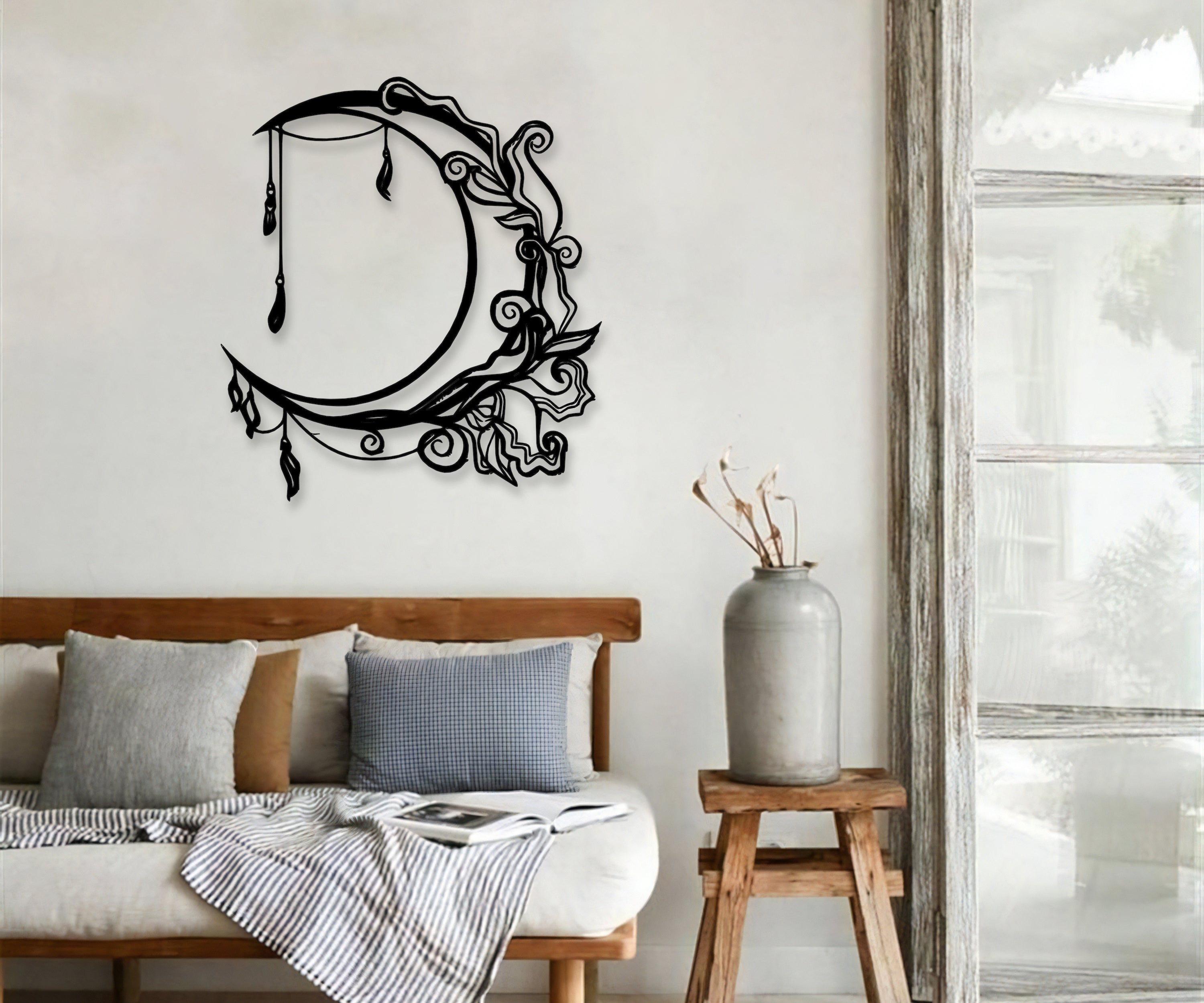 Çiçekli Hilal Ay Duvar Dekoru