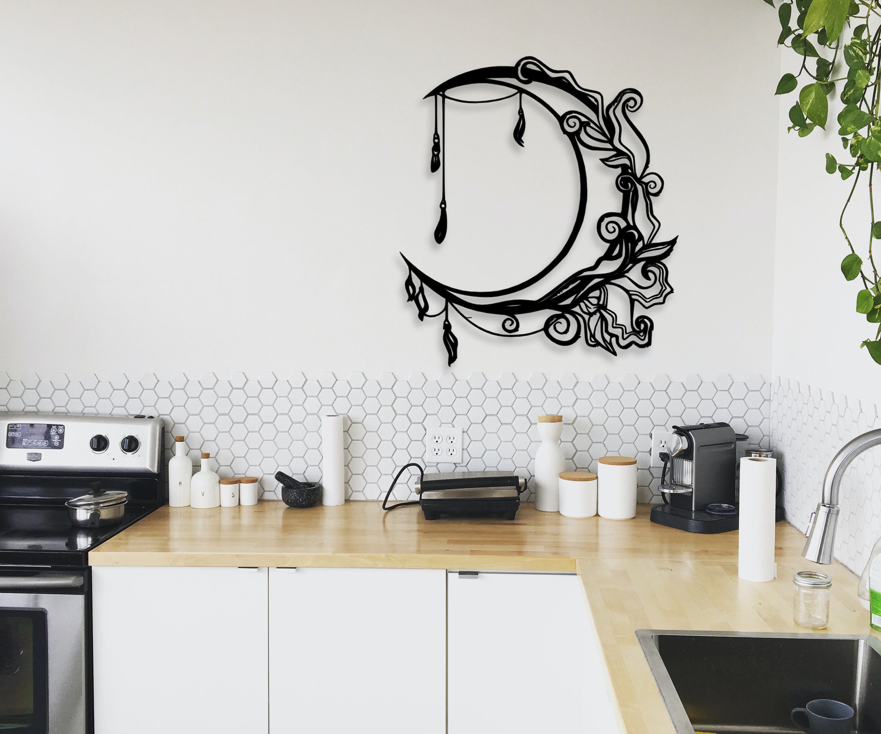 Çiçekli Hilal Ay Duvar Dekoru