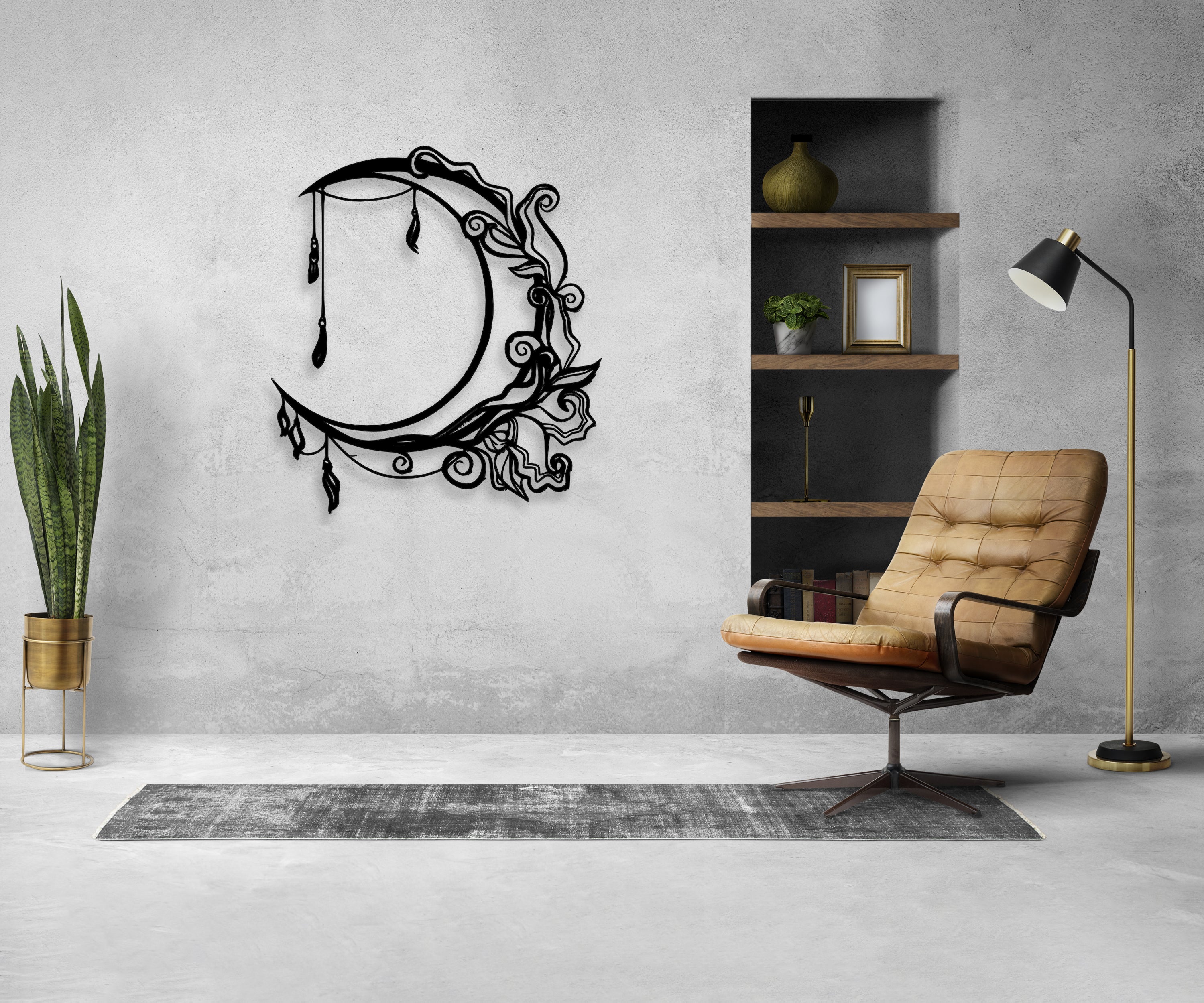 Çiçekli Hilal Ay Duvar Dekoru