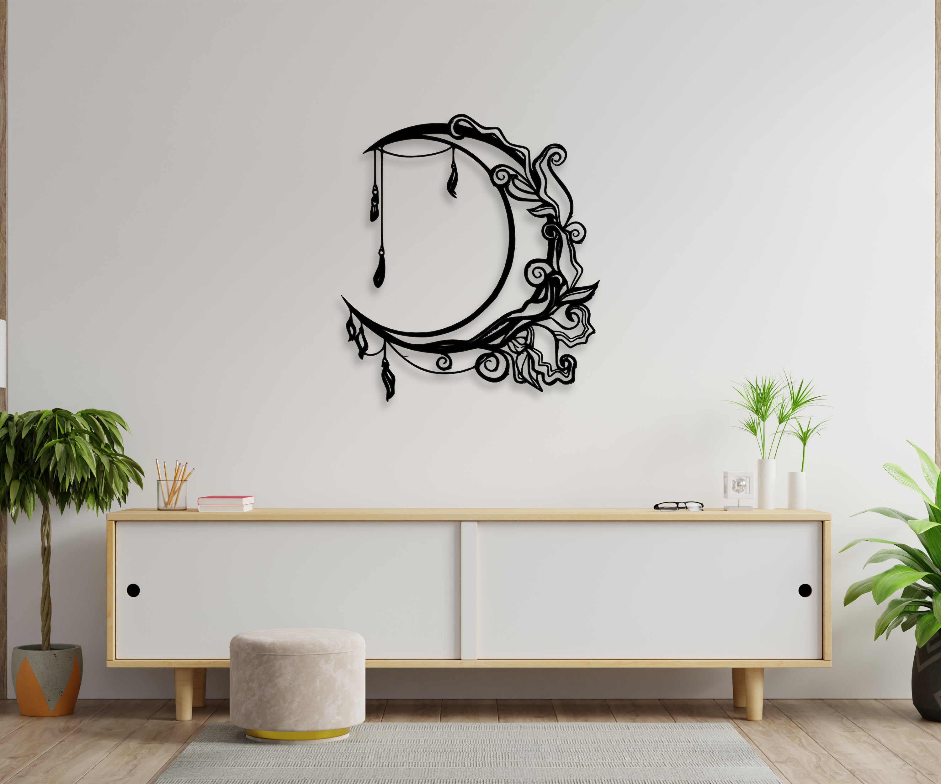 Çiçekli Hilal Ay Duvar Dekoru