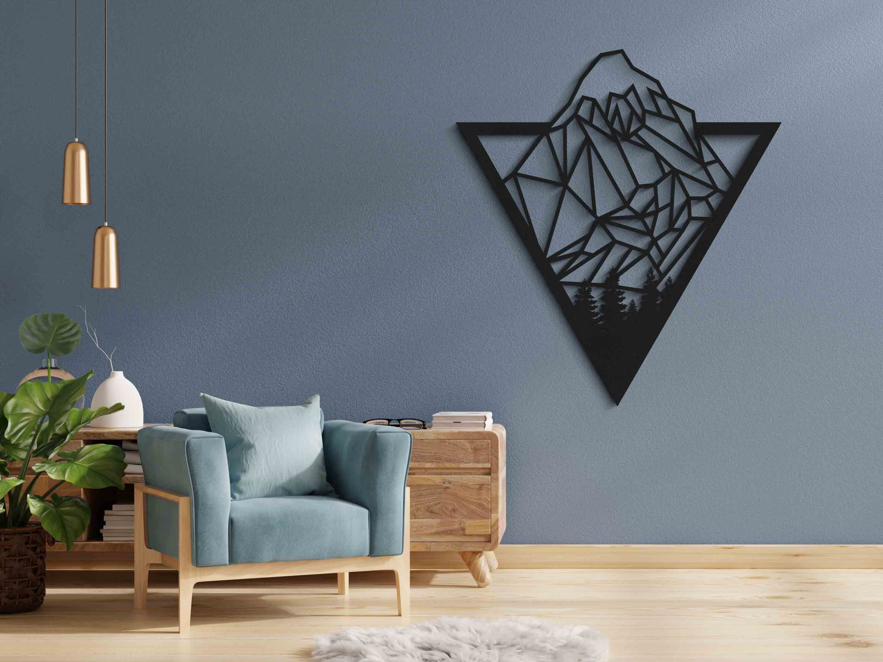 Geometrik Dağ & Orman Ahşap Duvar Dekoru
