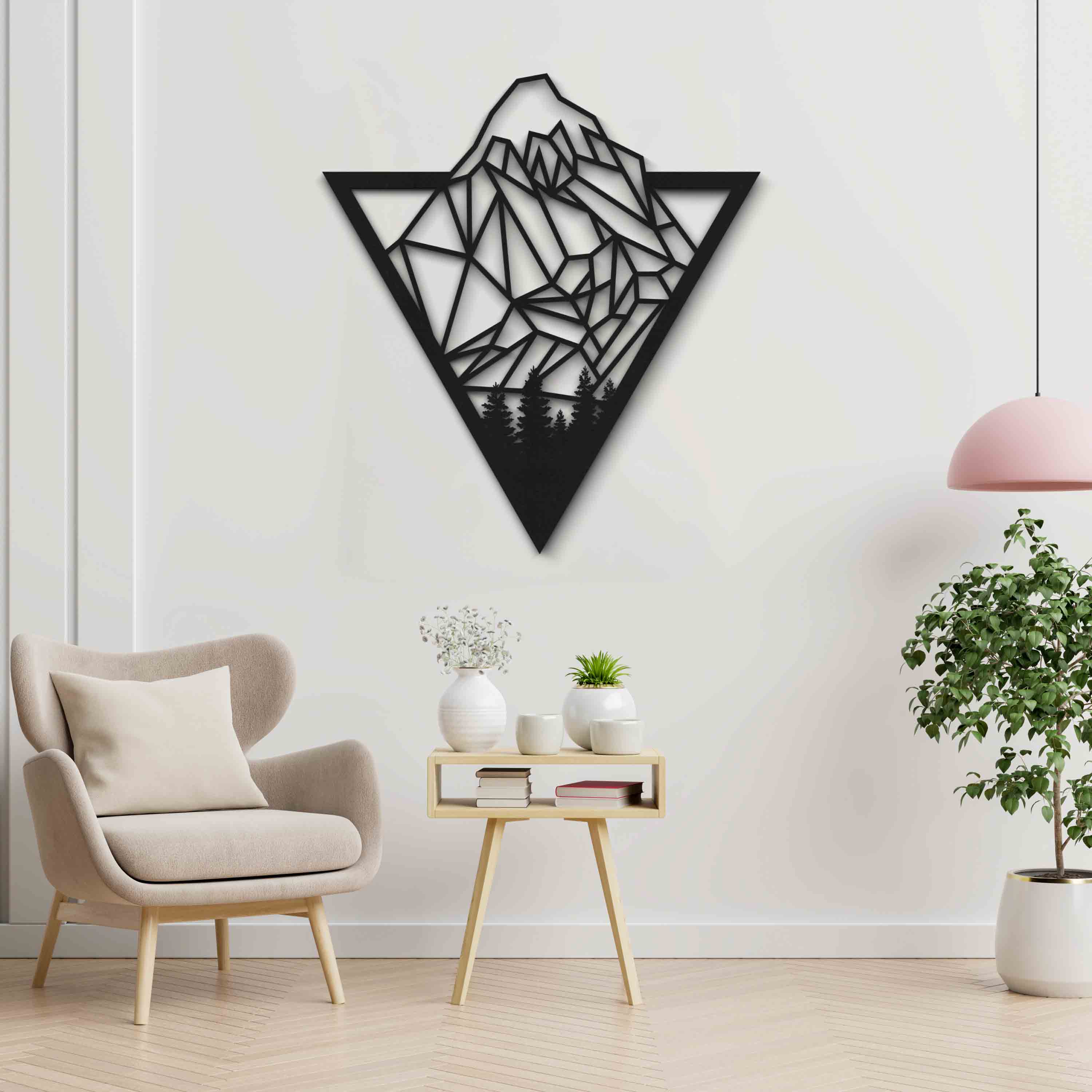 Geometrik Dağ & Orman Ahşap Duvar Dekoru