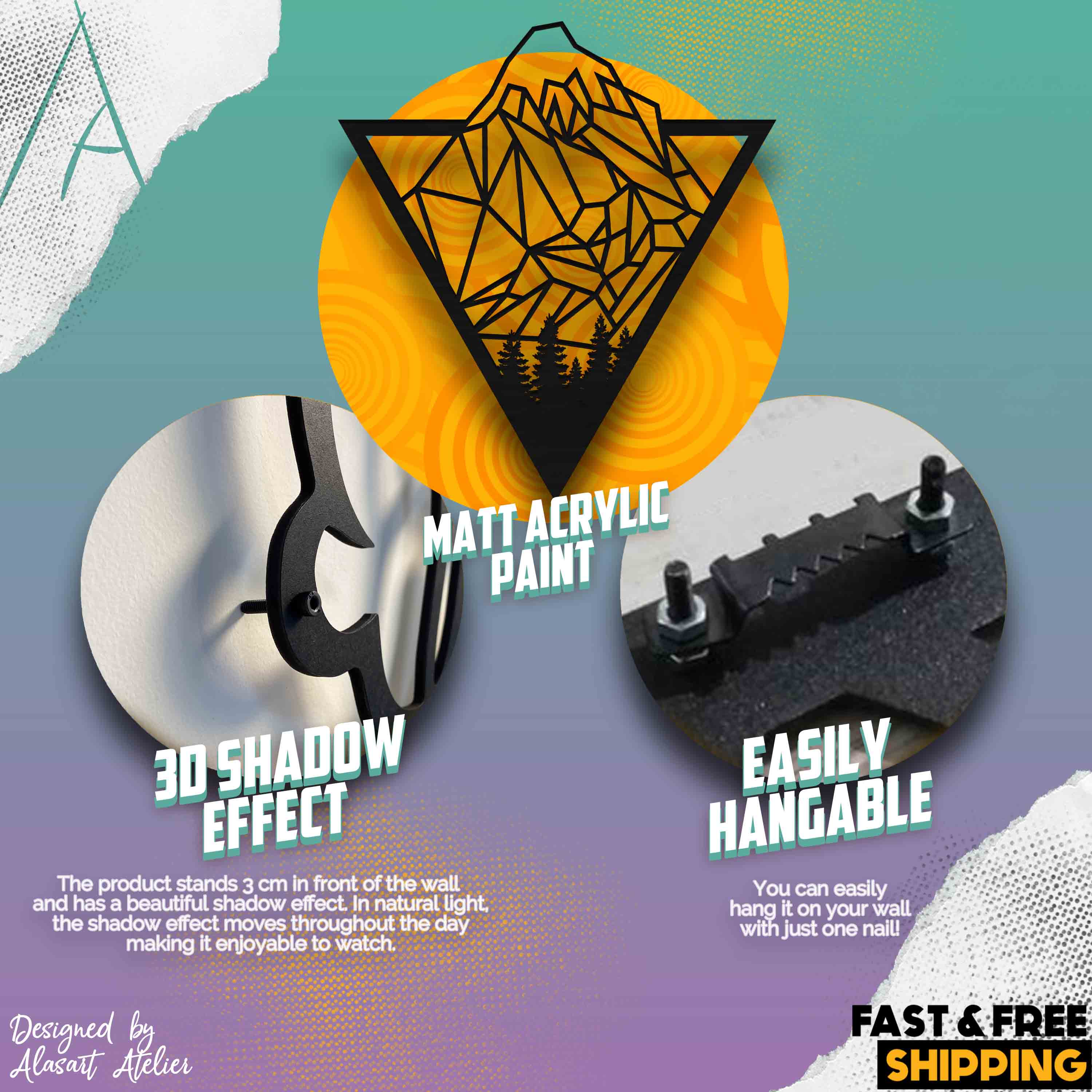 Geometrik Dağ & Orman Ahşap Duvar Dekoru