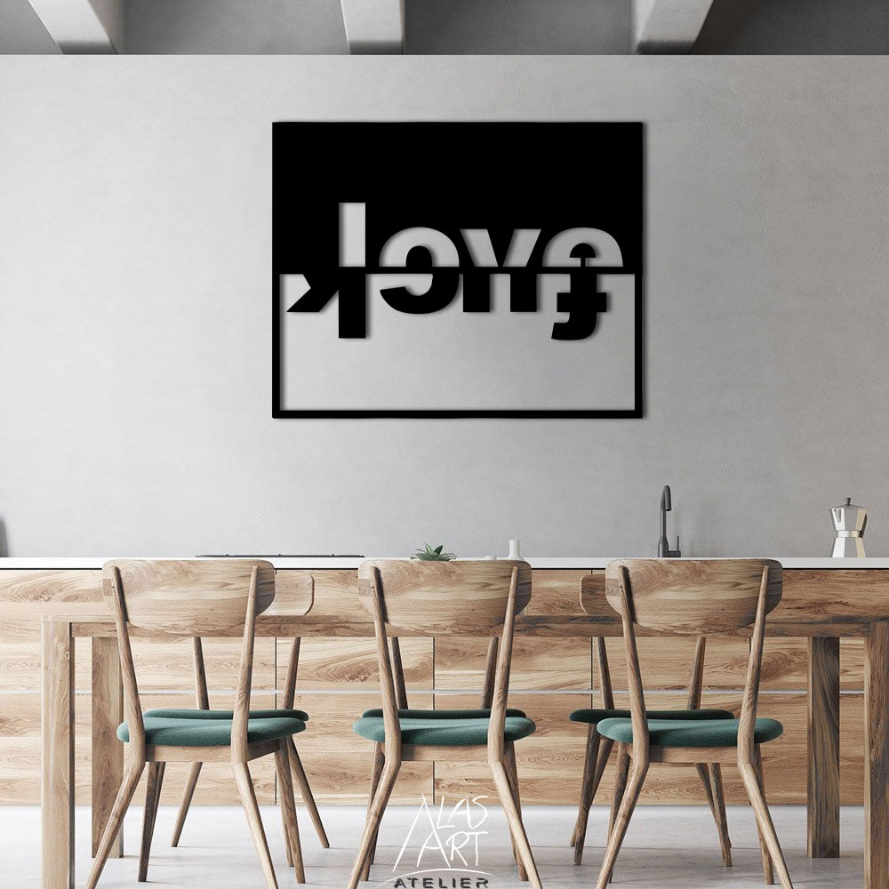 FuckLove tipografik duvar dekoru, modern ahşap duvar sanatı ön görünüm