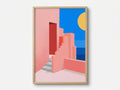 Pink Mediterranean Stairs and Sea View Poster