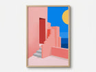Pembe Akdeniz Merdivenleri ve Deniz Manzarası Posteri