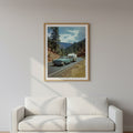 Retro Car Caravan and UFO Themed Road Trip Poster