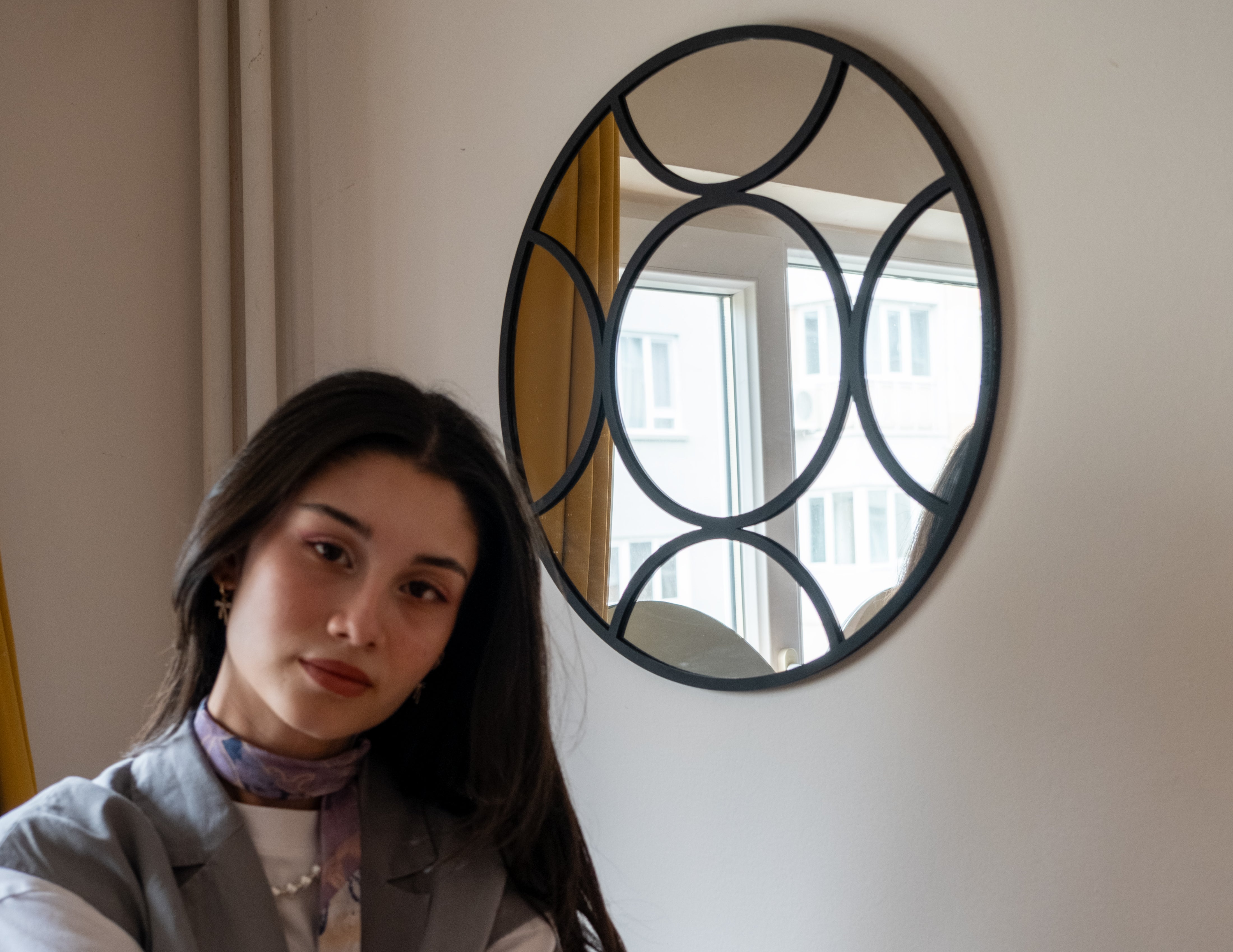 Geometrik Daire Motifli Yuvarlak Duvar Aynası