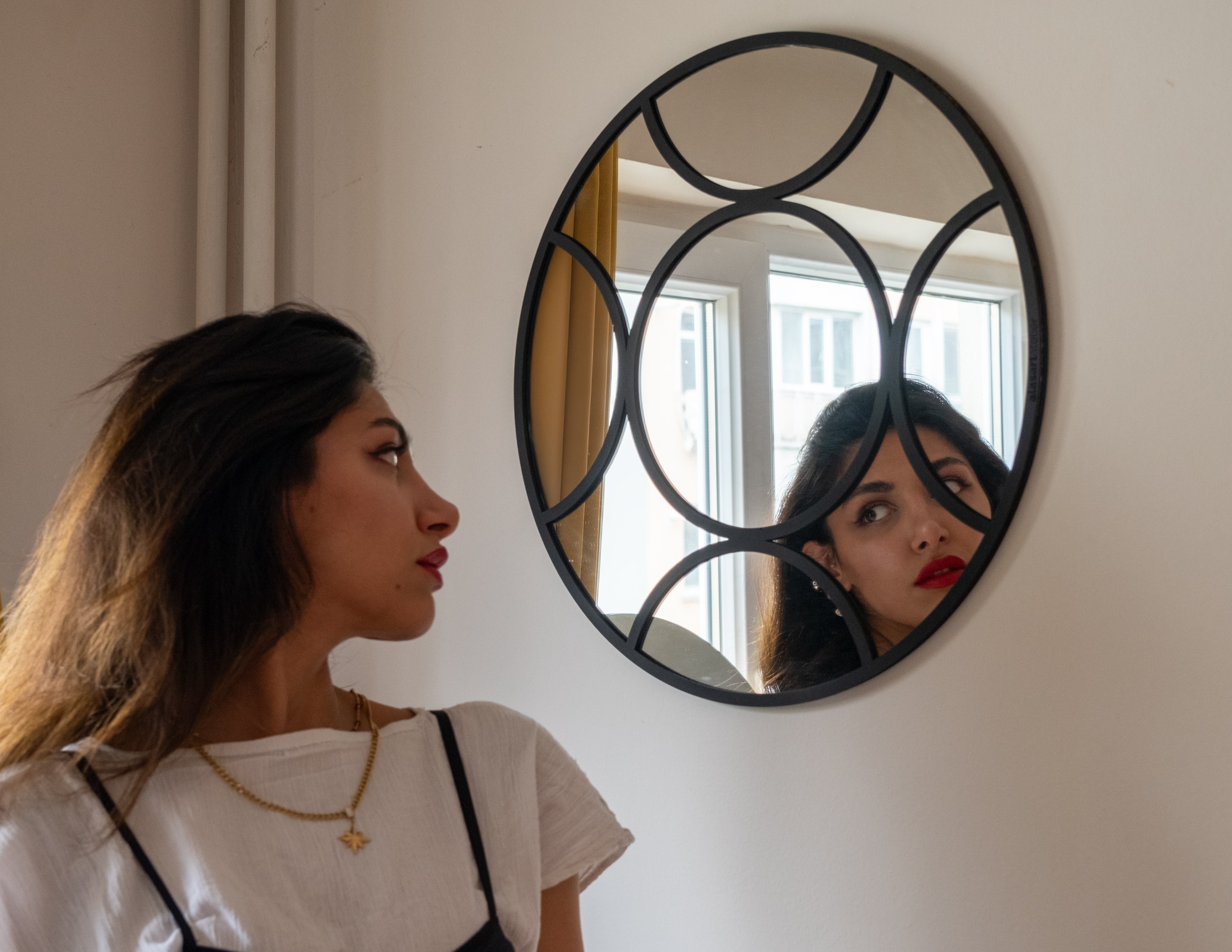 Geometrik Daire Motifli Yuvarlak Duvar Aynası