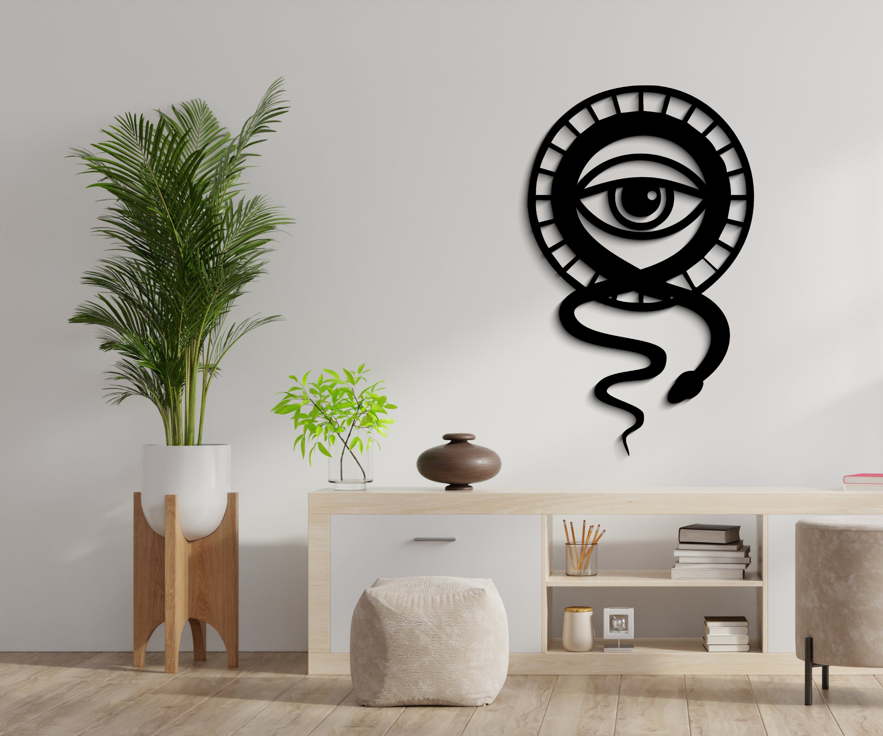 Yılan ve Göz Ahşap Duvar Dekoru