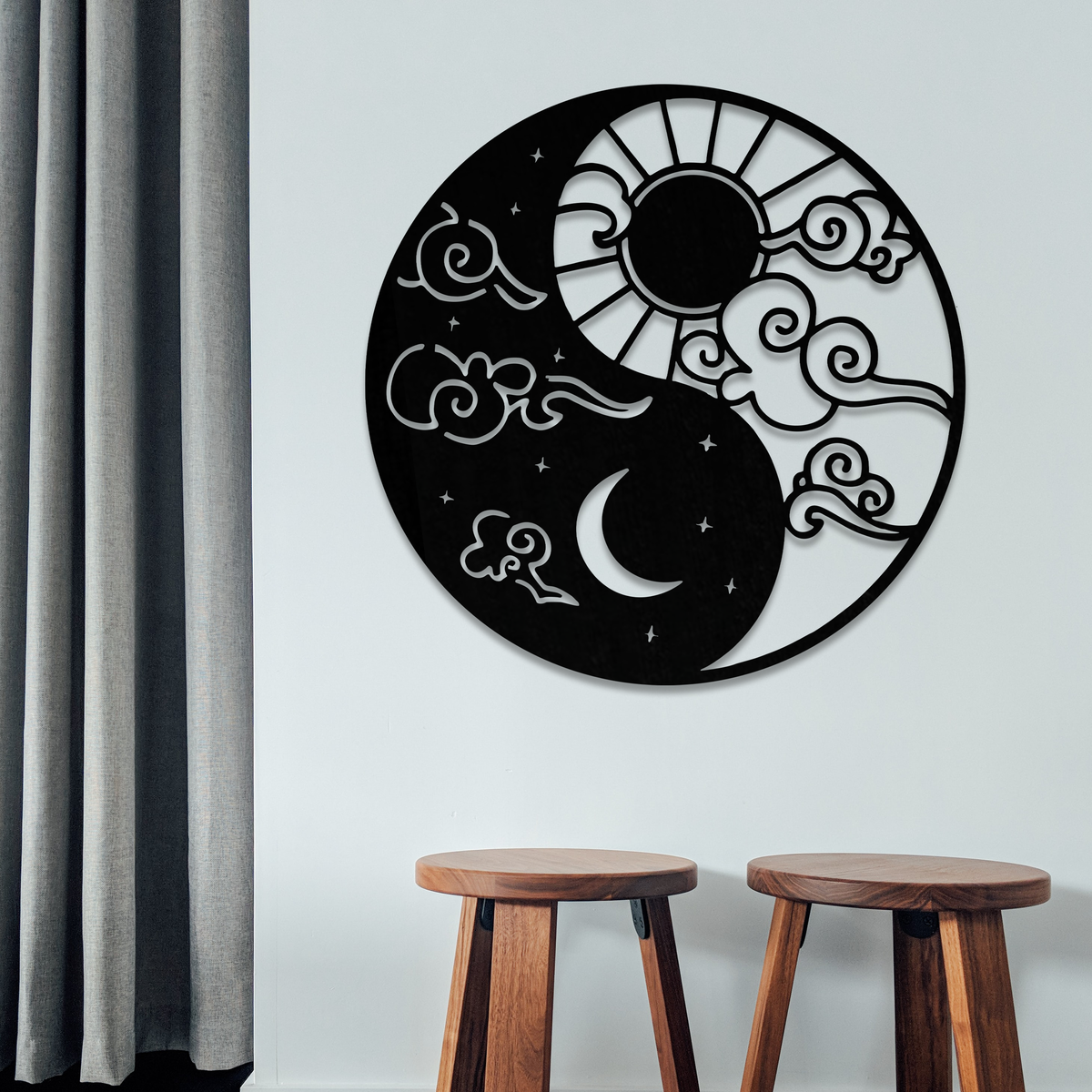 Yin Yang güneş ve ay duvar dekoru, duvar görünümü