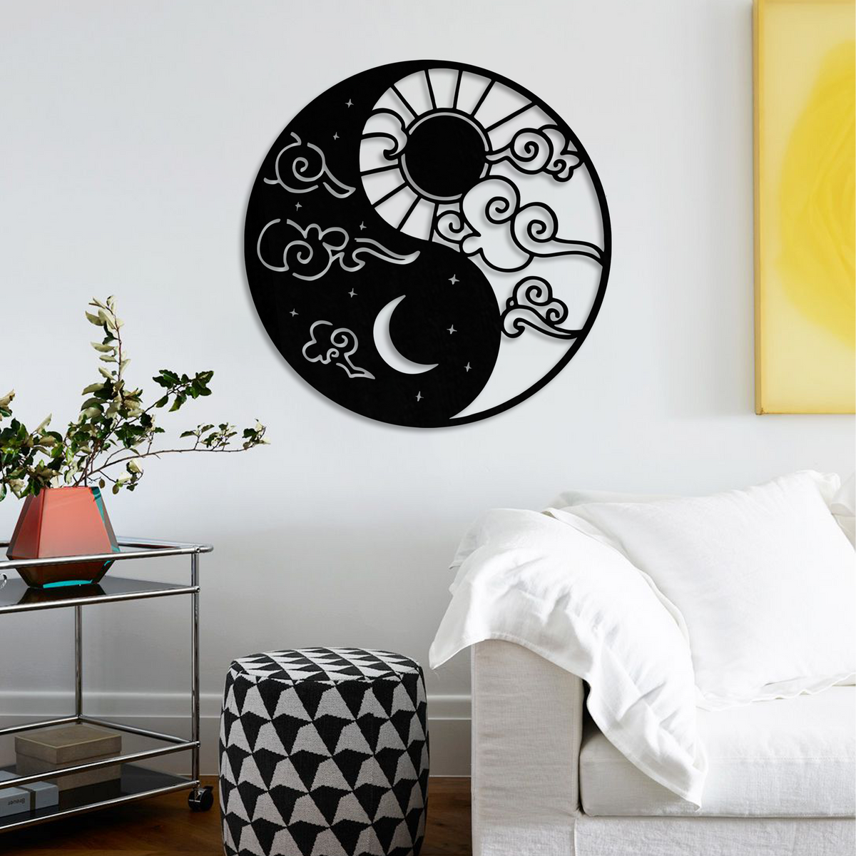 Yin Yang güneş ve ay duvar dekoru, bohem duvar sanatı ön görünüm