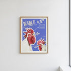 Wake Up Horoz Temalı Mavi Kolaj Motivasyon Posteri