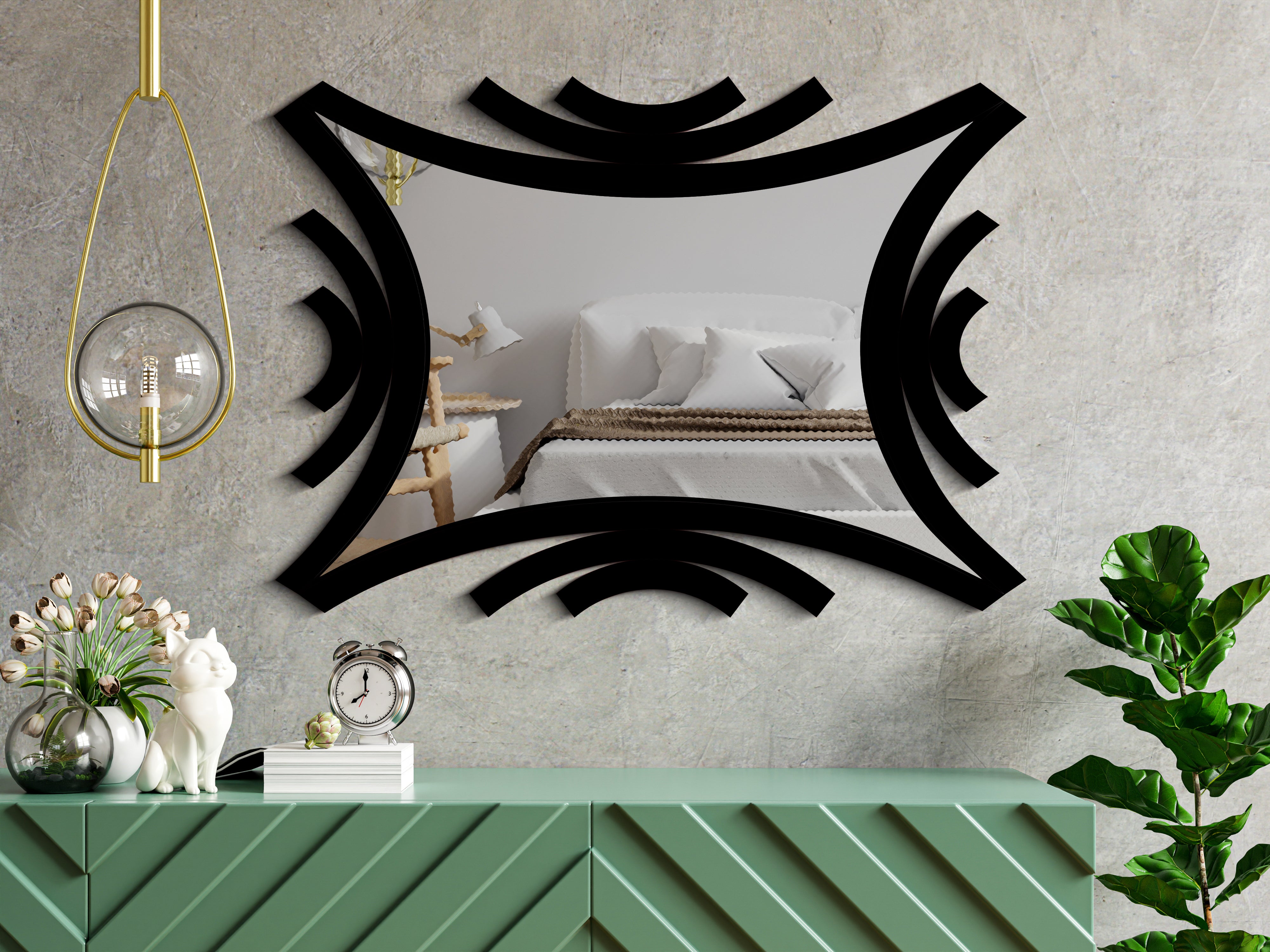 Esnek Kenar Detaylı Yatay Dekoratif Duvar Aynası