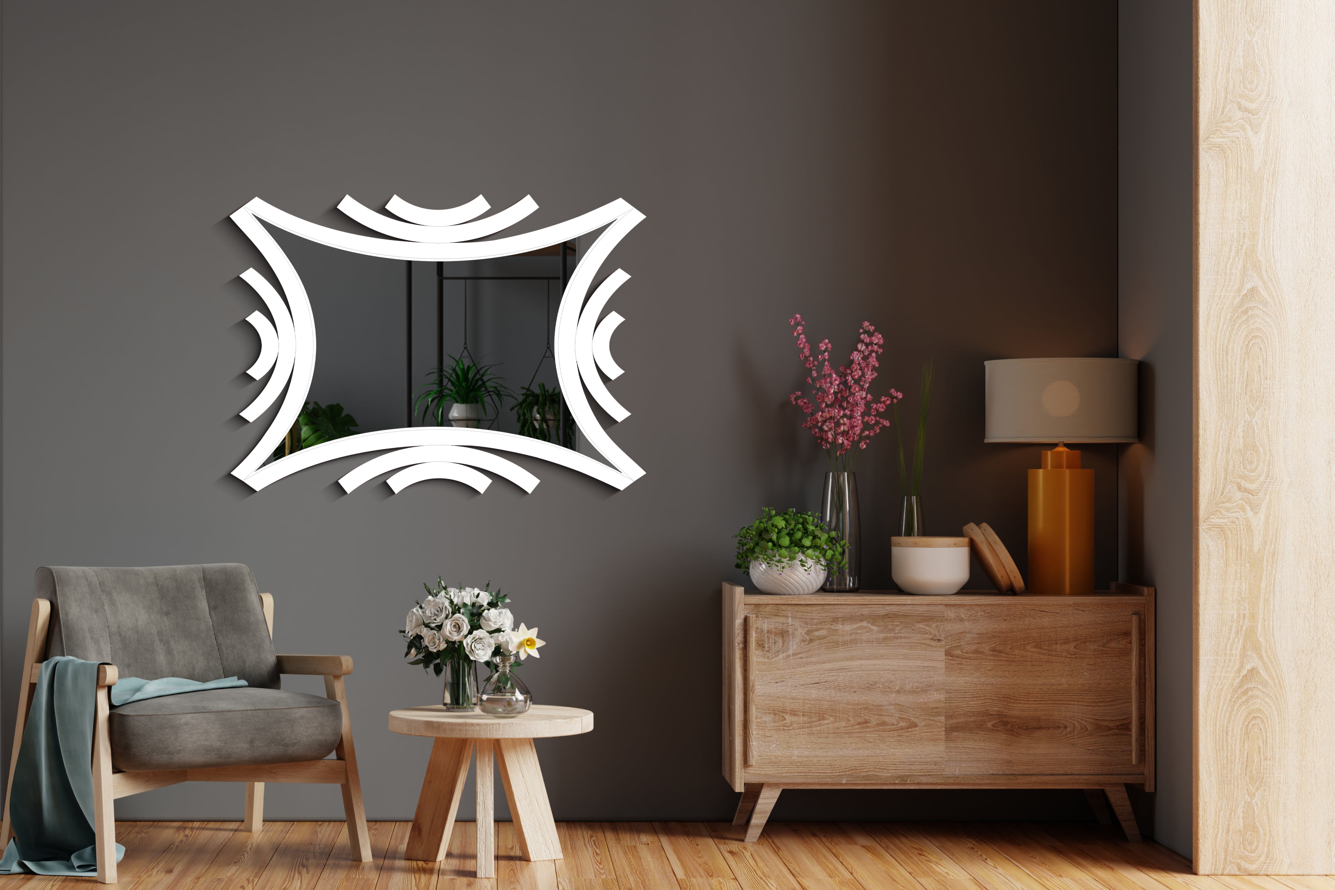 Esnek Kenar Detaylı Yatay Dekoratif Duvar Aynası